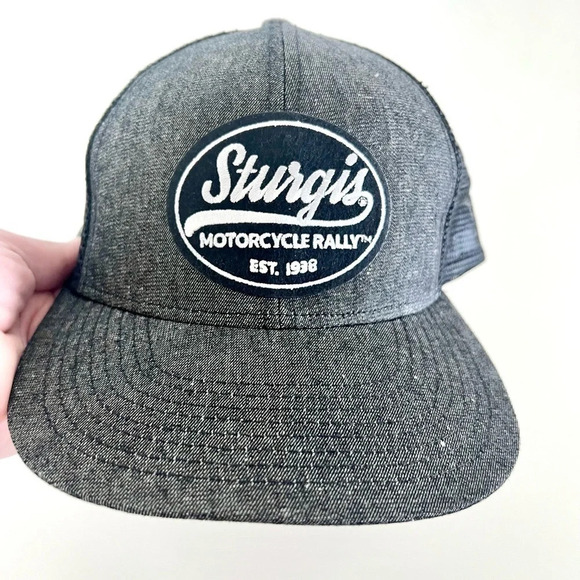 Sturgis Motorcycle Rally Vintage Oval Gray & Black Mesh Snap Back Hat One Size - Picture 1 of 7